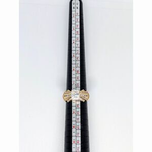 Women's Art Deco Rose Gold Cocktail Size 8 Emerald Cut ring with Clear CZ stones